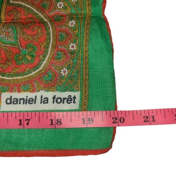 Daniel la Foret Scarf, square green and red patterned - Picture 3 of 4